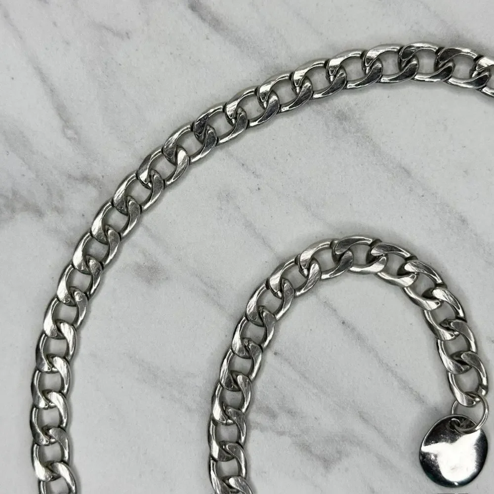 Silver Tone Curb Chain Link Belt Lobster Clasp One Size (OS) ✨